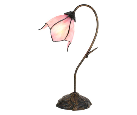 Lampa Tiffany ružičasto staklo smeđa poliresin 30x17x48 cm