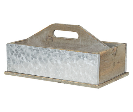 Rjava lesena škatla za shranjevanje siva kovina 28x13x18 cm