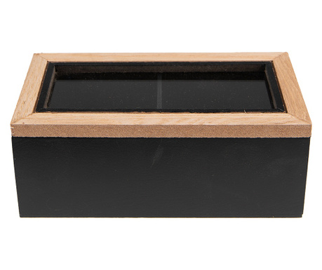 Fekete barna mdf üveg teásdoboz 18x9x7 cm