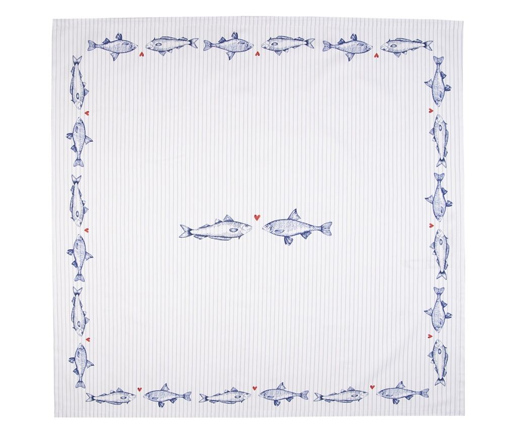 Fish Pamut Terítő Fehér Kék 130x180 cm - 2