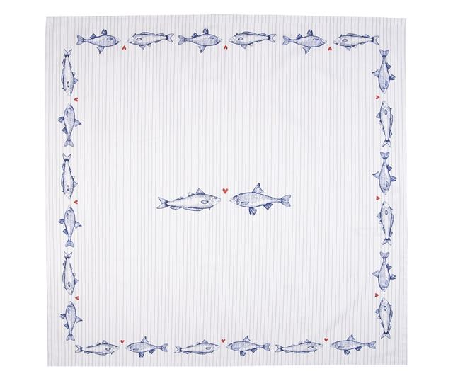 Bombažni prt z ribami 130x180 cm bela modra