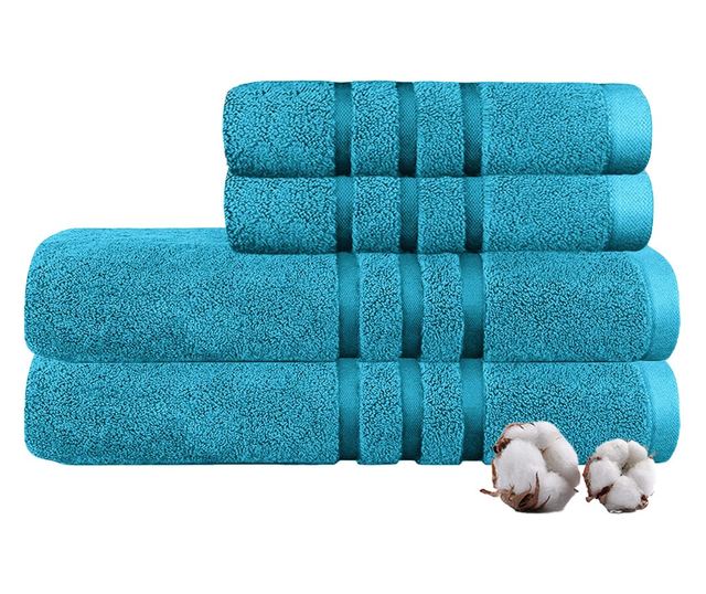 4 db Quasar & Co. törölközőkészlet, 100% pamut, 450 g/m², 2 x 50 x 90/2 x 70 x 140 cm, Türkiz