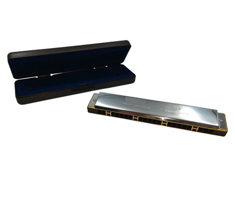 IdeallStore® fém szájharmonika, Performance Harmony, rozsdamentes acél, 17.5 cm, ezüst