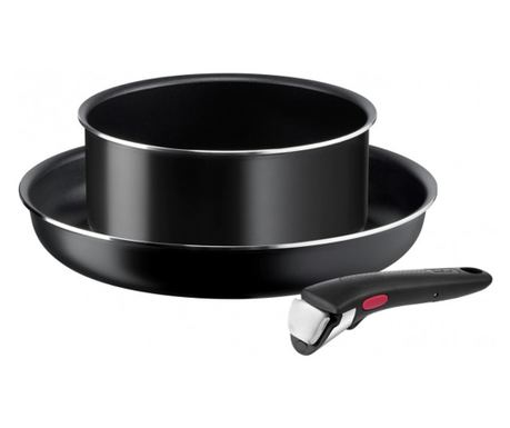 Set vase Tefal Ingenio Easy Cook & Clean L1539243, 3 piese, 20-28cm, aluminiu, negru