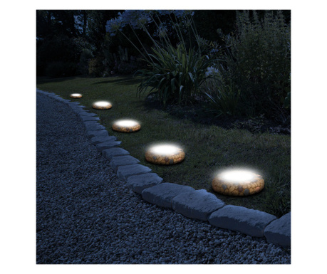 Kivehető LED napelemes lámpa - köves - meleg fehér - 12 x 12 x 2,5 (+11) cm