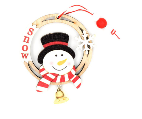 Decorațiune din lemn - Snow circle XMAS - Om de zăpadă, cu clopoțel