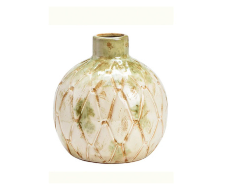 Vaza ceramica, crem/verde, 17x18x17 cm