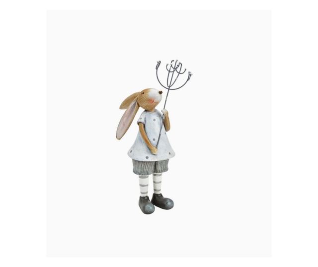 Figurina iepuras cu flori, fetita/baiat, gri, 8x24x12 cm