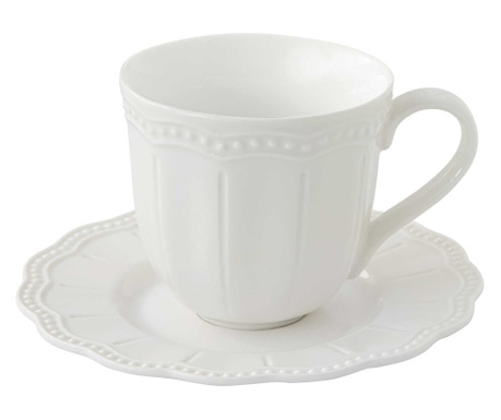 Elite White fehér porcelán teás csésze aljjal domború mintával 250 ml