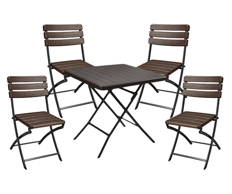 RAKI Set mobilier balcon, masa pliabila 78x78xh74cm si 4 scaune pliabile 55x46xh81cm, aspect lemn, maro, plastic/metal