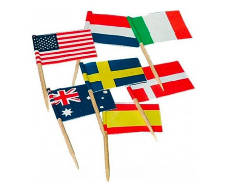 Set 250 tepuse cu steag pentru aperitive, International Flags, 7 cm