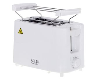 Тостер за хляб Adler AD 3223, Приставка за притопляне, 900W, 2 филии, 6 степени, Бял