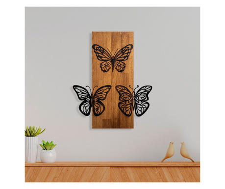 Decoratiune de perete lemn Butterflies wooden deco, Nuc, 58x1x47 cm