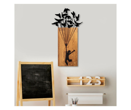 Decoratiune de perete lemn Flying Boy 1, Nuc, 86x3x45 cm