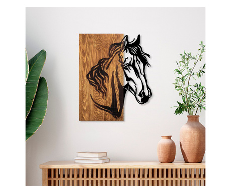 Decoratiune de perete lemn Horse 1, Nuc, 57x3x48 cm