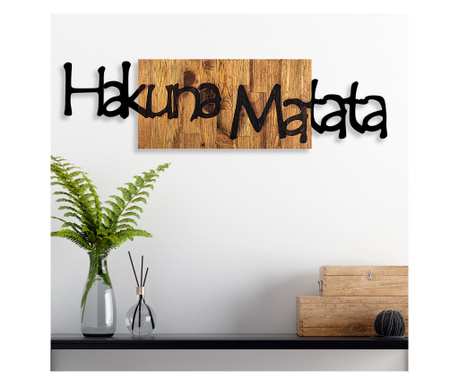 Decoratiune de perete lemn Hakuna Matata 4, Negru, 30x3x108 cm