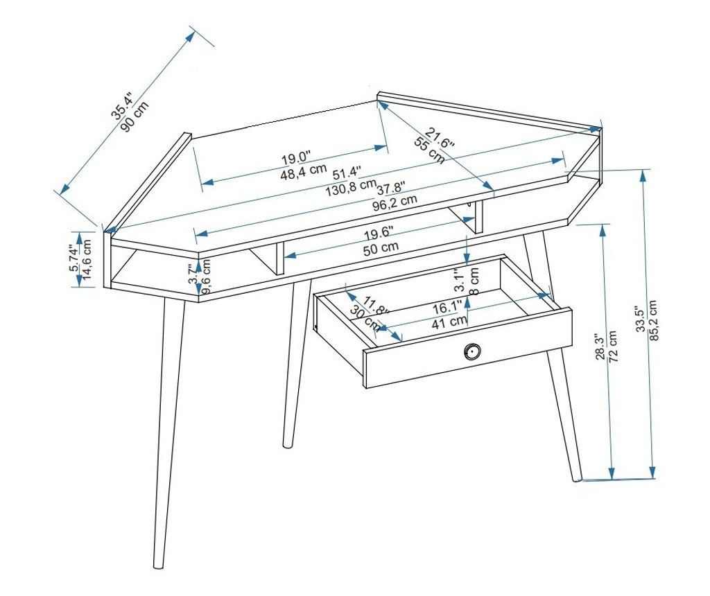 Birou Supra colt cu Sertar, 131 x 85 x 55 cm - Vivre