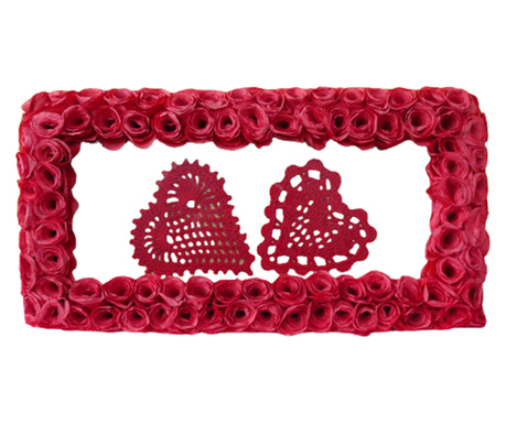 Рамка за снимка, ръчно изработена, ръчно декорирана с червени рози, 36 x 11 cm