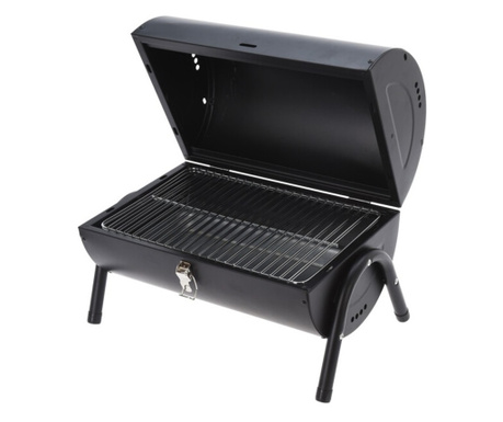 Hengeres BBQ grillrács, fém, 41x26x36 cm, fekete
