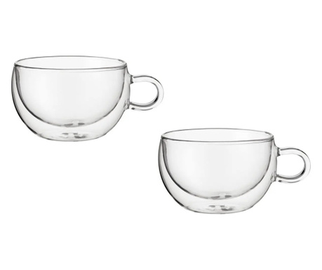 Set 2 cesti latte Judge, sticla borosilicata, 10.5x6.5 cm, 325 ml, transparent