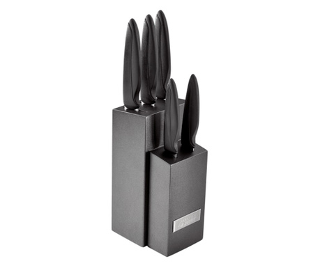 Set cutite cu suport Judge-Sabatier IP, otel carbon, 9.5x12x36 cm, negru/argintiu