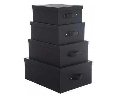 Set 4 cutii depozitare Sortier Black : 28 x 22 x H 11 cm, 30.5 x 24 x H 12.5 cm, 35 x  26 x H.14 cm, 39.5x 30 x H 16 cm