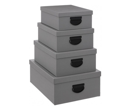 Set 4 cutii depozitare Sortier Grey, 28 x 22 x H 11 cm, 30.5 x 24 x H 12.5 cm, 35 x  26 x H.14 cm, 39.5x 30 x H 16 cm