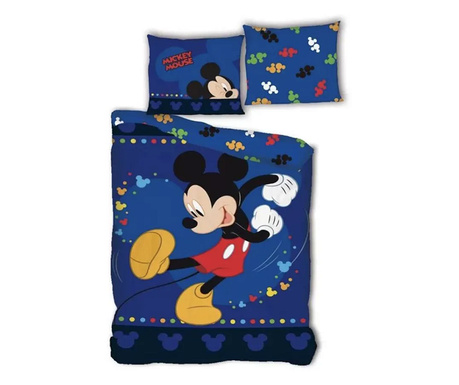 Lenjerie de pat copii, Mickey Mouse Blue, 2 piese, 140x200 si 63x63 cm