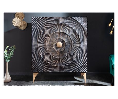 Komoda, metal, drvo, crna, zlatna, 100x120x38 cm
