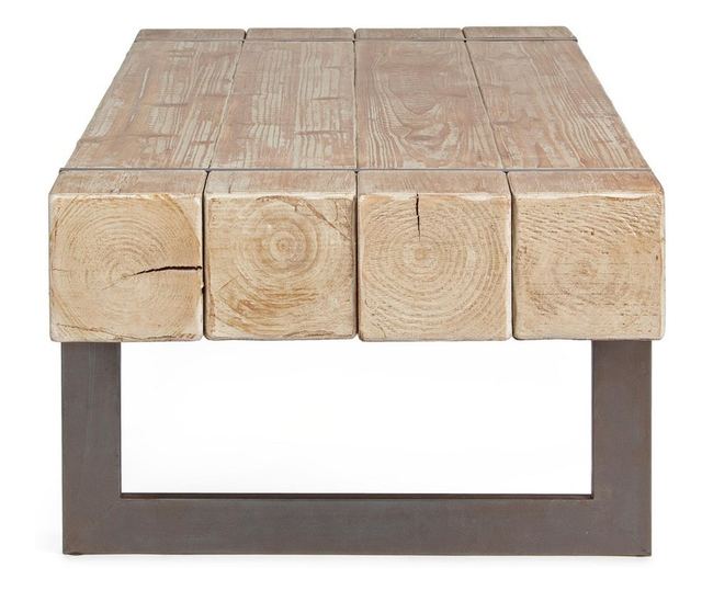 Konferenční stolek Garret s deskou z přírodního dřeva a hnědýma železnýma nohama, 120 cm x 60 cm x 40 cm