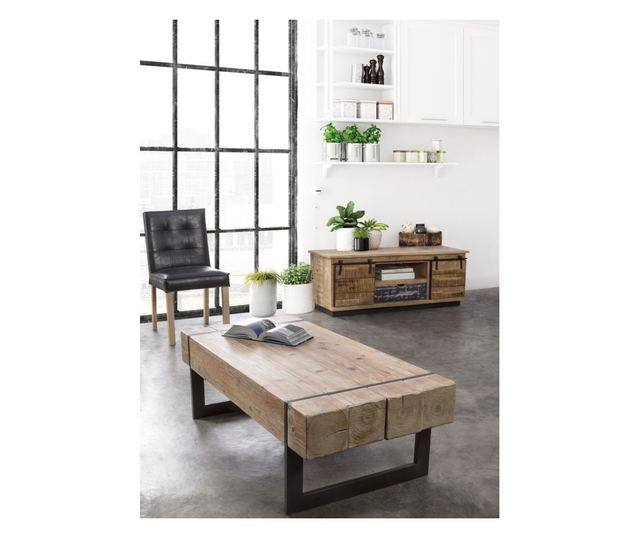 Konferenční stolek Garret s deskou z přírodního dřeva a hnědýma železnýma nohama, 120 cm x 60 cm x 40 cm