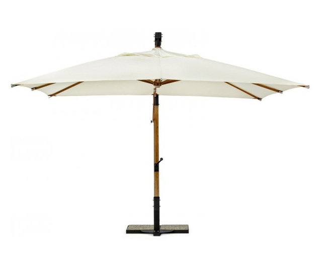 Umbrela de gradina cu picior din lemn natur si copertina textil crem capua 300x300x320 cm