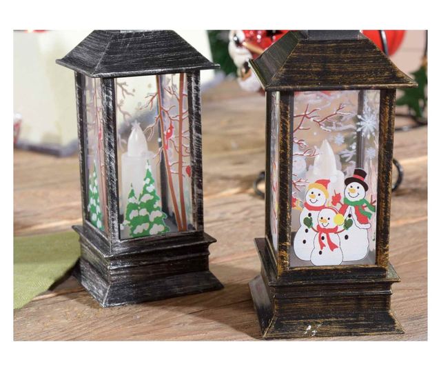 Коледен фенер модел Снежен човек със сребристо покритие 6 см x 6 см x 13 см H