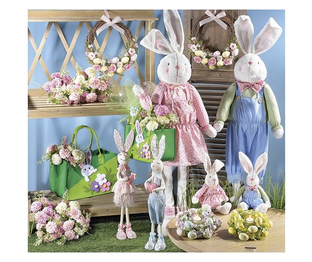 Tekstilna figurica uskršnjeg zeca Djevojčica s nogama koje se mogu modelirati 33 cm x 19 cm x 88 h