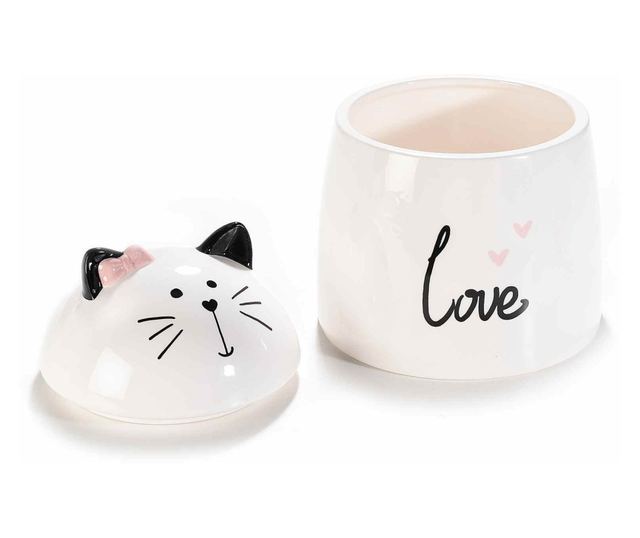 Ukrasna bijela keramička posuda Cat Ø 15 cm x 18 h