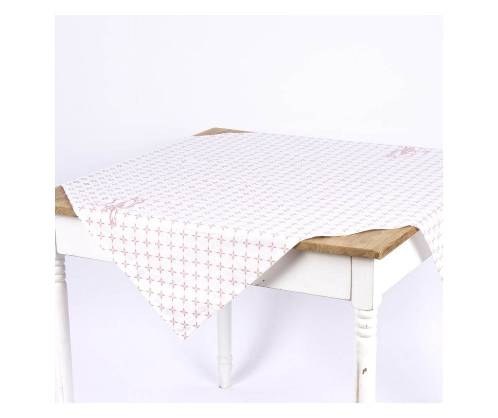 Bílý a růžový bavlněný ubrus s ptáčky 90*90 cm - 3