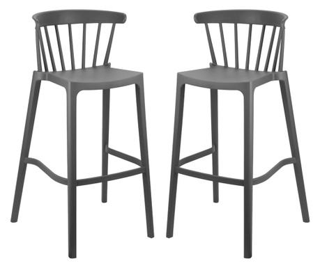 RAKI ASPEN Set 2 scaune inalte bar, 51x54xh103cm, polipropilena, gri