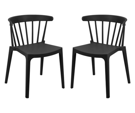 RAKI ASPEN Set 2 scaune terasa/bucatarie negre, 53x53xh75cm, polipropilena