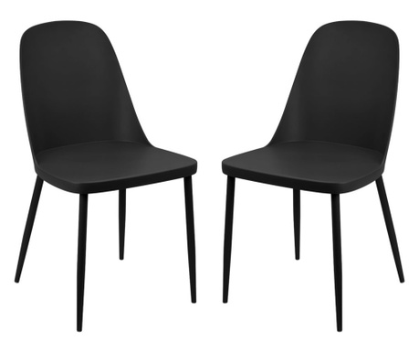 RAKI ORLANDO Set 2 scaune terasa/bucatarie negre, 54x46xh80cm, polipropilena, structura metalica