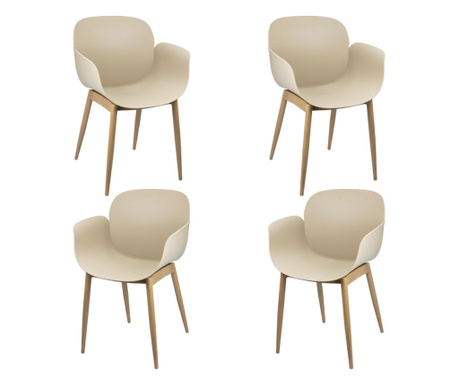 RAKI TULSA Set 4 scaune bucatarie/sufragerie, 58x54xh82cm, plastic, picioare metal aspect lemn, culoare cappuccino
