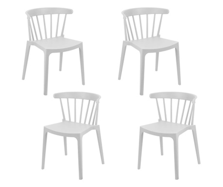 RAKI ASPEN Set 4 scaune terasa/bucatarie albe, 53x53xh75cm, polipropilena
