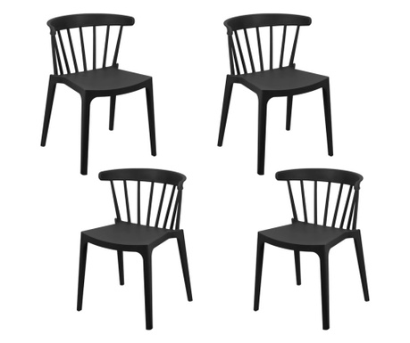 RAKI ASPEN Set 4 scaune terasa/bucatarie negre, 53x53xh75cm, polipropilena