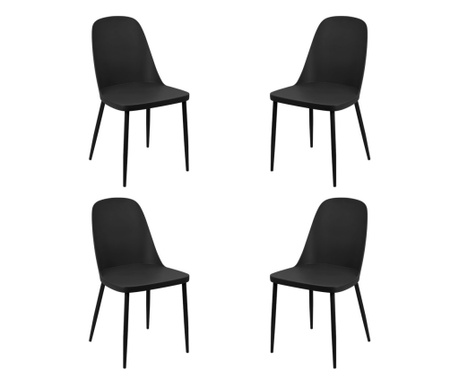 RAKI ORLANDO Set 4 scaune terasa/bucatarie negre, 54x46xh80cm, polipropilena, structura metalica