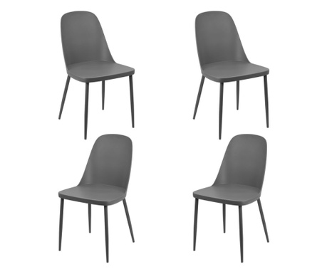RAKI ORLANDO Set 4 scaune terasa/bucatarie gri, 54x46xh80cm, polipropilena, structura metalica
