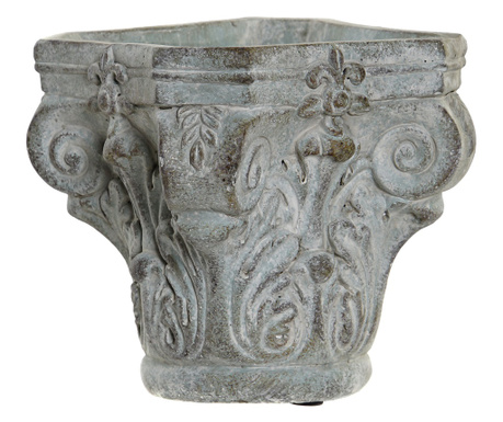 Ghiveci ceramica, forma ornament coloana, gri antichizat, 17x16 cm