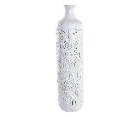 Vaza metalica, alb antichizat, 17x66 cm