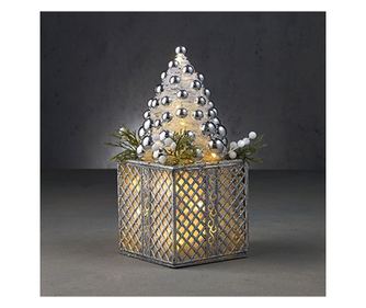 Декорация House of Seasons - Сребърна елха в кутия, с LED светлини