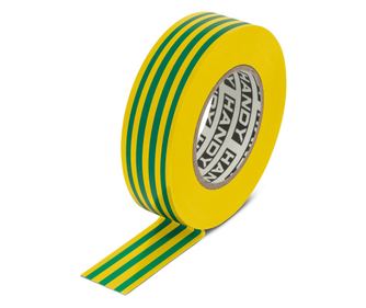 PVC szigetelszalag, 19 mm x 20 m, Standard: EN60454-2:2008, ISO9001:2015, Max. szaktszilrdsg 180%, srga s zld