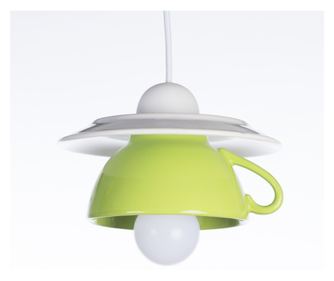 Pendul "Afternoon tea" E27, 1x60W, bol de supa + farfurie ceramica, verde