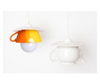 Lustra "Tea time" ceainic alb & o ceasca galben/portocaliu